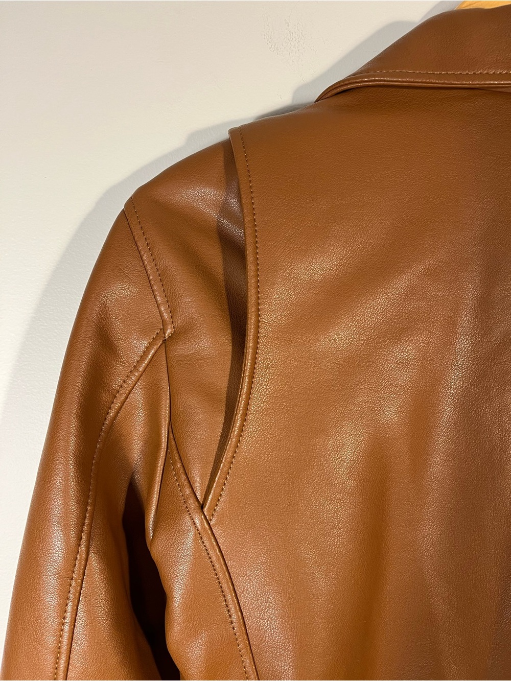 Rebecca Minkoff Women's Cognac Brown Vegan Leather Moto Jacket S - Picture 8 of 12